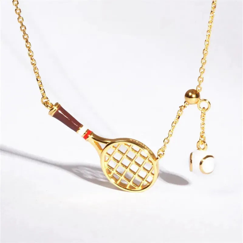 Women's titanium steel tennis racket pendant necklace with electroplated finish on stainless steel regular chain