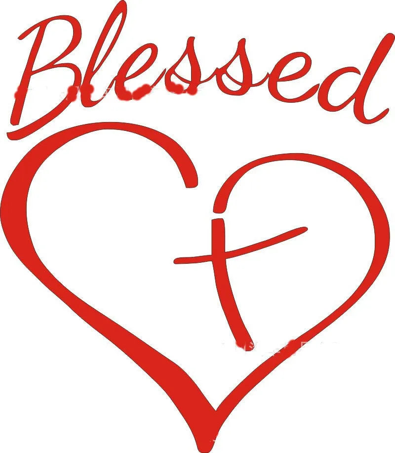 Faith Hope Love text inside a heart shape on a rectangular sticker with black, white, and red colour options shown.