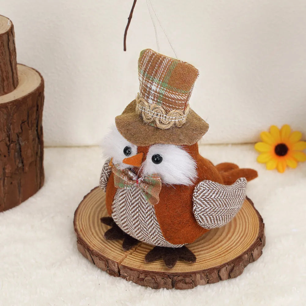 Orange and green owl harvest bird pendant ornament for Thanksgiving window or desktop decoration