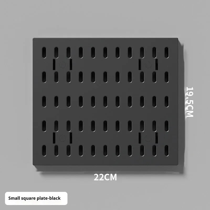 White punch-free wall wire-wrap storage board with adhesive strips for cable organisation