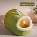 Winter warm closed cat nest in matcha green, plush material, long tube design, 42x28x28cm medium size