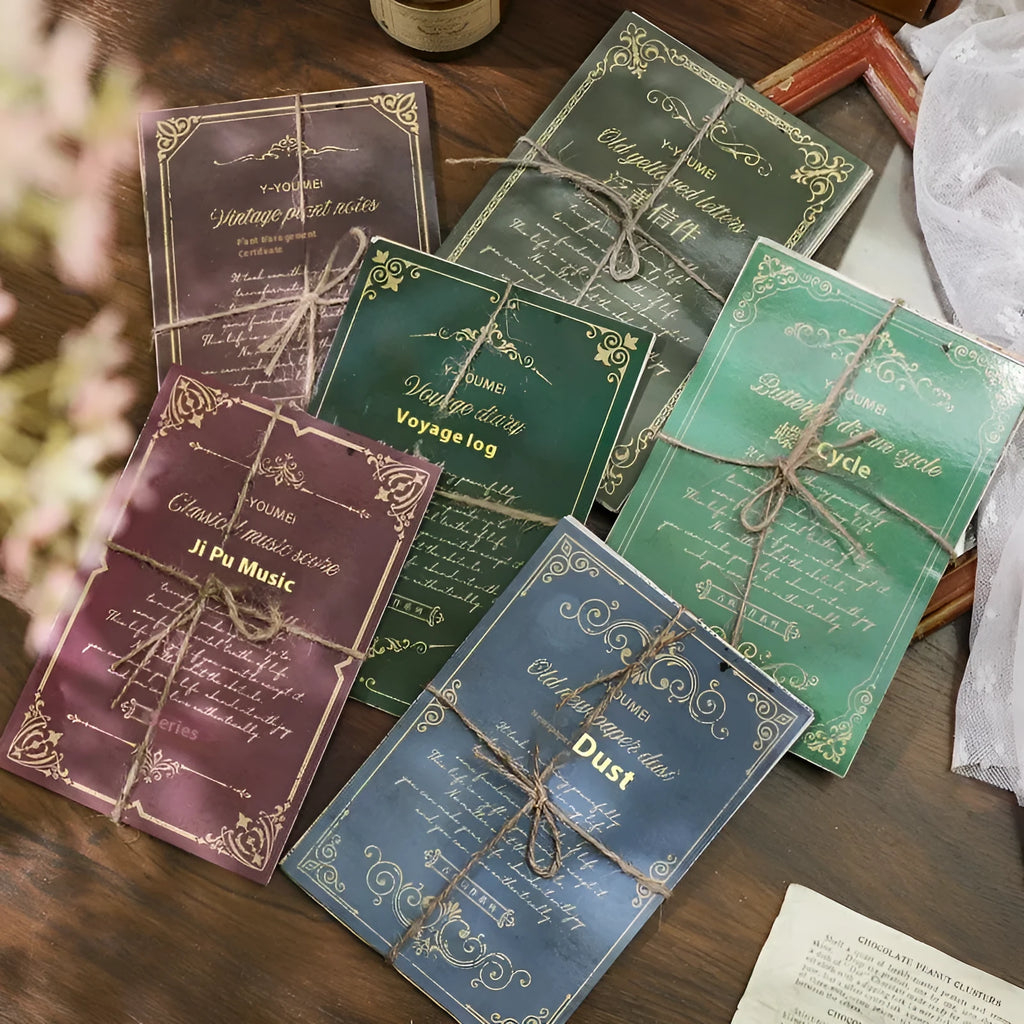 Retro literary notebook with classical letter design in six colour theme options