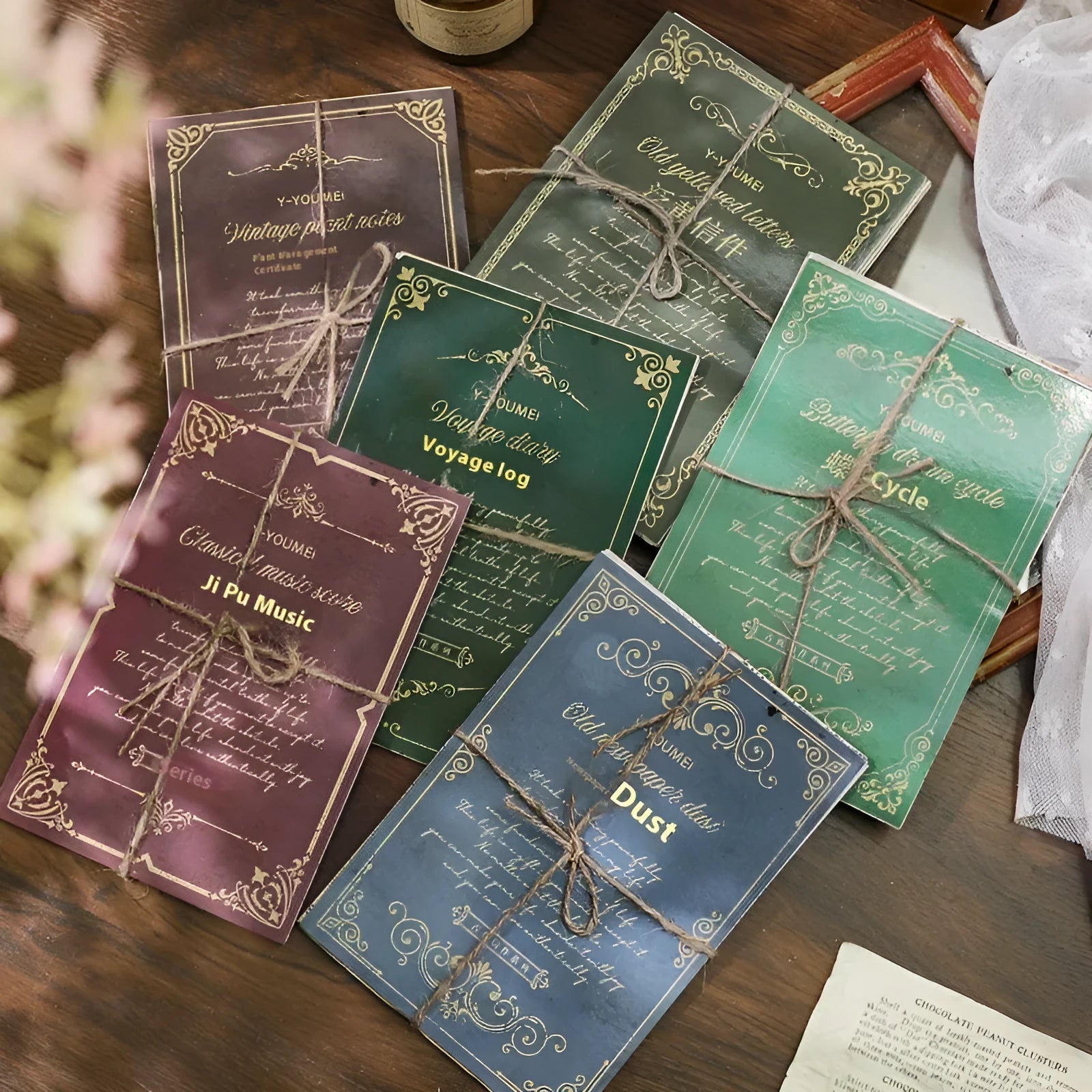 Retro literary notebook with classical letter design in six colour theme options