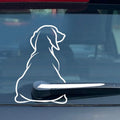 Cartoon dog operating car wiper vinyl sticker in black or white for rear window
