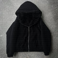 Casual baggy polyester coat in black, shown with an open cardigan style and long sleeves.