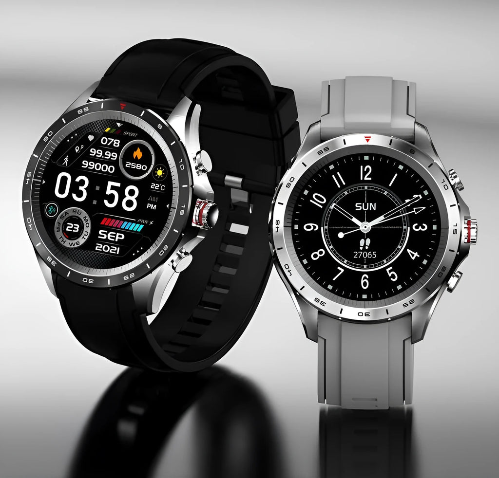 Men's smart bracelet watch with zinc alloy screen and silicone wristband in black, blue, or grey colours