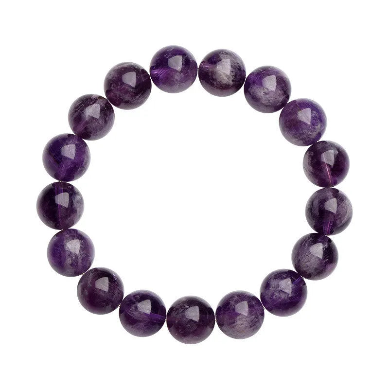 Natural feather amethyst crystal bracelet with geometric beads and Ruyi symbol in Snow Mountain purple.