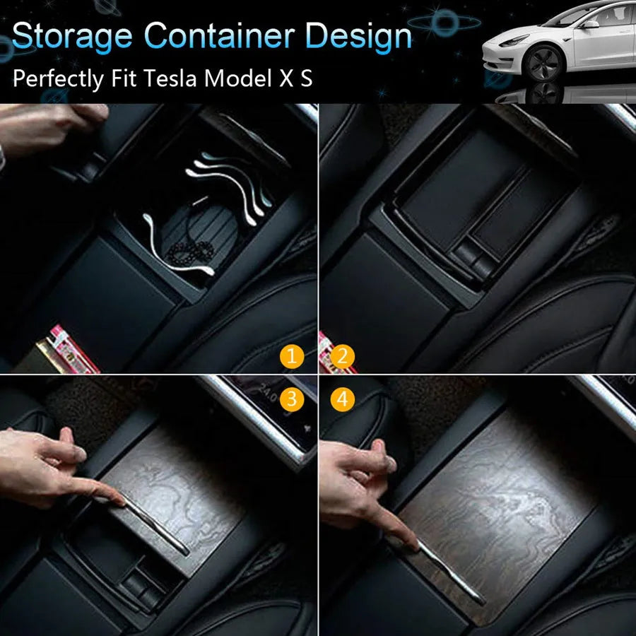 Black ABS wireless charging storage box with QI charging capability and storage compartment