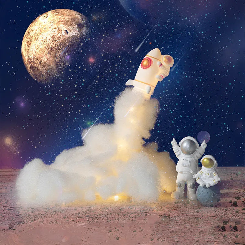 DIY astronaut rocket night light kit with LED string lights and desktop decoration components