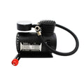 Black 12V mini car air pump with compact dimensions for tyre inflation