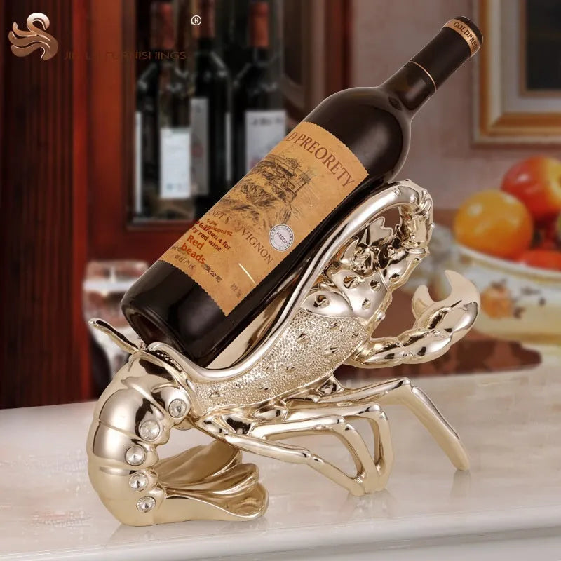 Lobster-shaped wine rack ornament in metallic rose gold or elegant silver colour