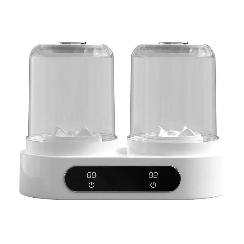 White double bucket mini washing machine with USB cable, showing two separate wash tubs.