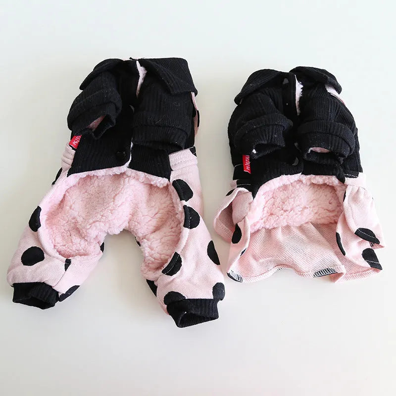 Dog clothes couple set with lapel shoulder straps in cloth material showing four-legged and skirt style options
