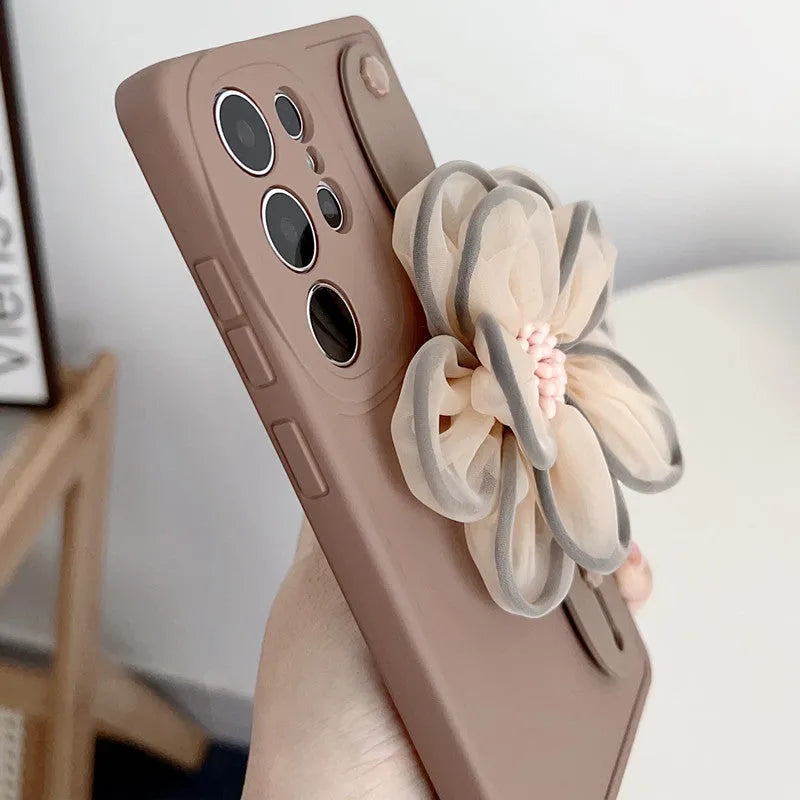 Purple silicone phone case with bracket and wrist strap for Samsung smartphones