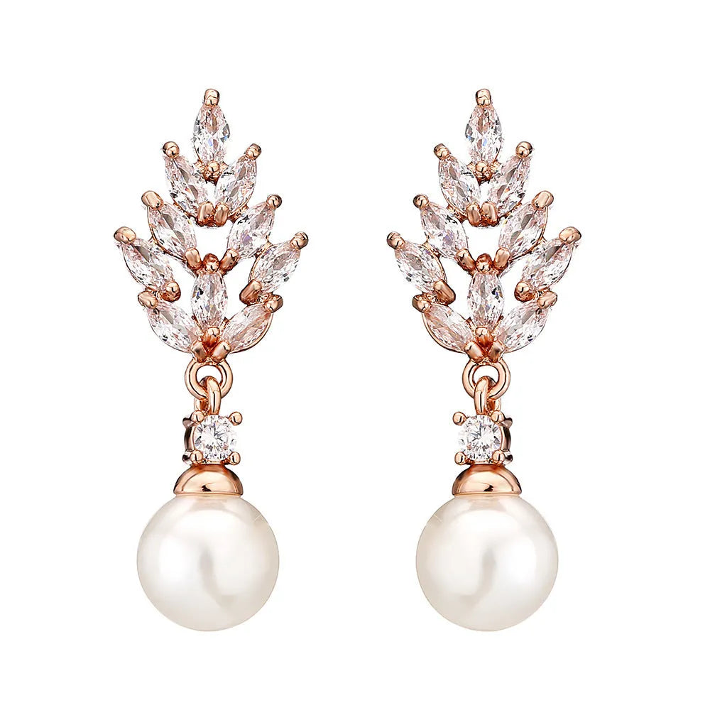 Geometric flower earrings with micro inlaid zircon stones in gold, platinum and rose gold plating