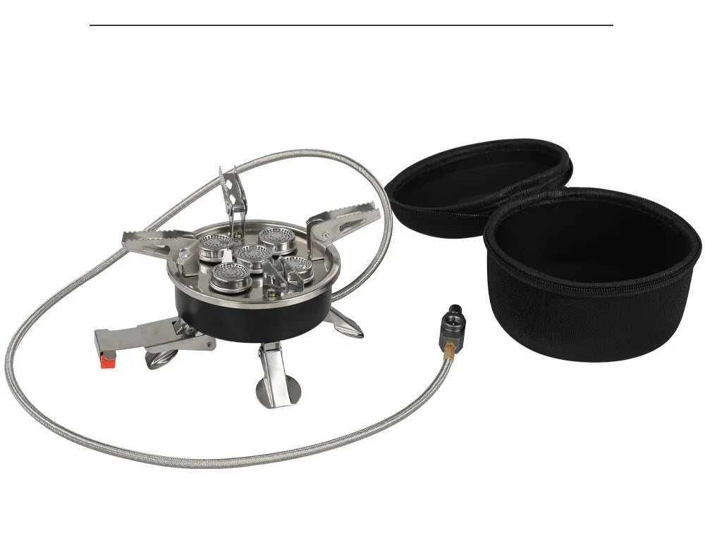 Silver portable foldable stainless steel split stove for outdoor camping and picnics.