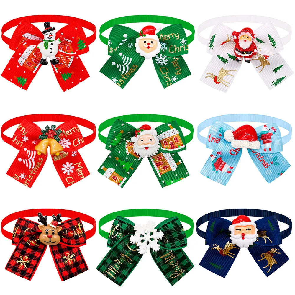 British-style polyester Christmas pet bow tie accessory in red and green on white background