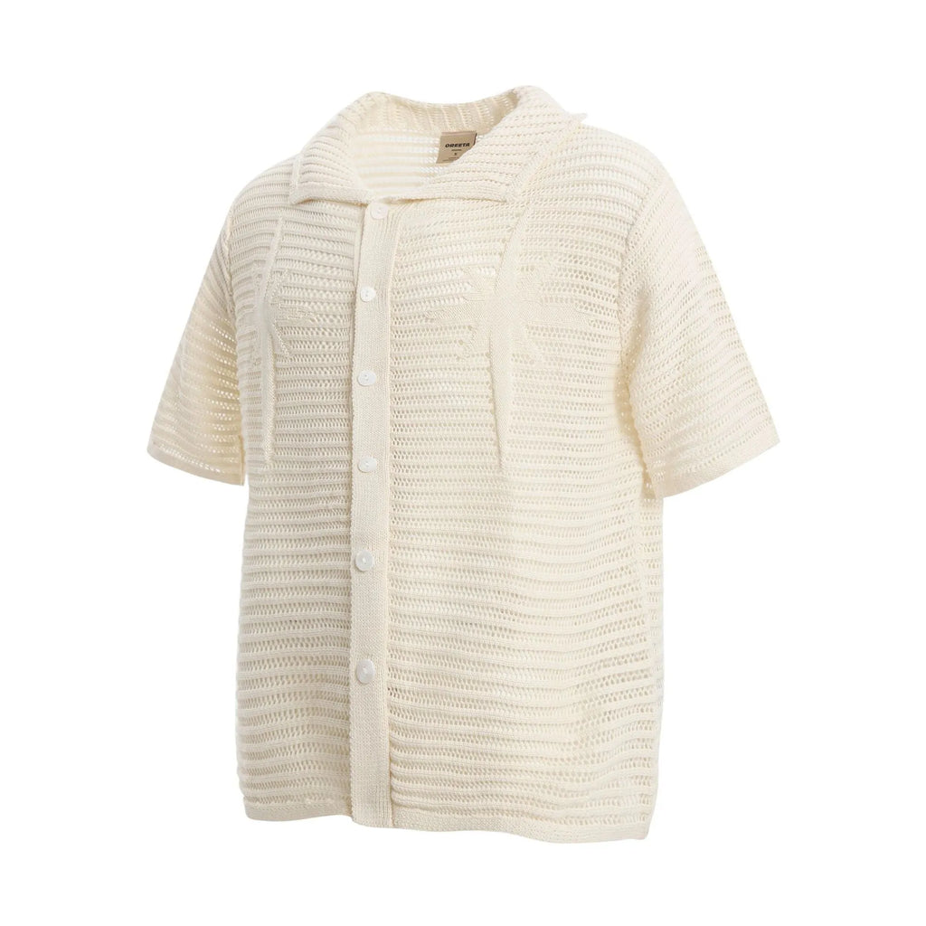 American retro style loose fit cotton short sleeve shirt in apricot colour