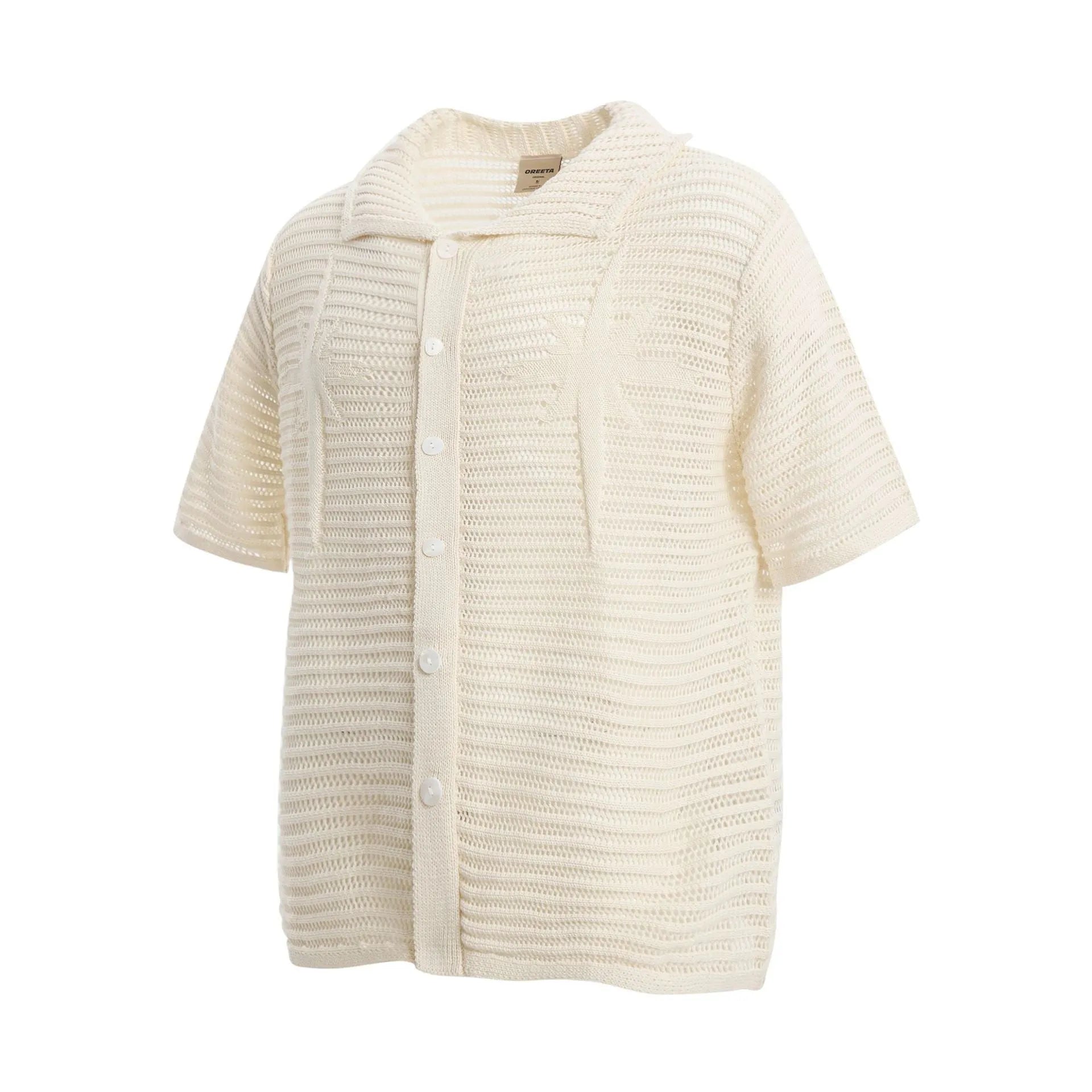 American retro style loose fit cotton short sleeve shirt in apricot colour