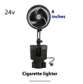 Car water cup holder fan in ABS plastic available in 4-inch and 6-inch sizes with multiple power connection options.