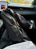 Men's side zip outdoor technical trousers black light gray polyester straight-leg summer