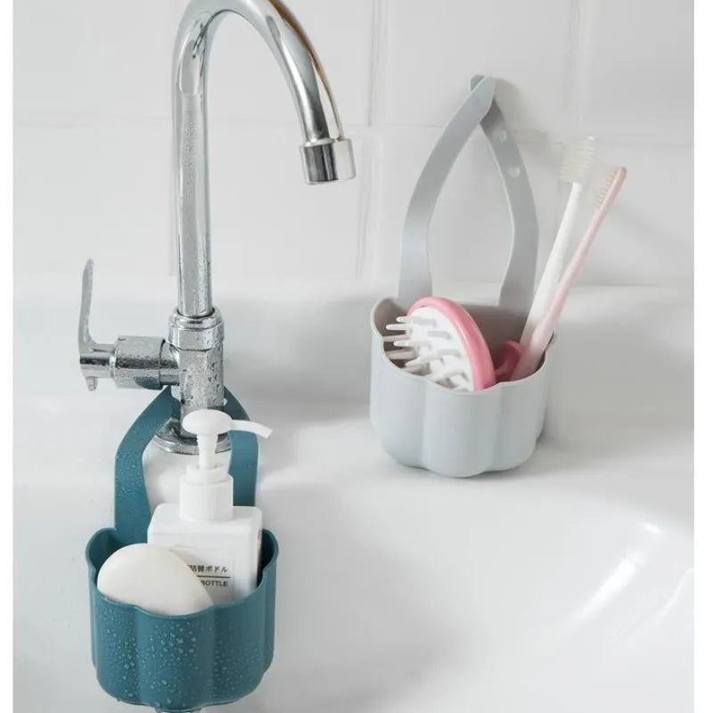 Nordic style plastic sink drain basket in dark blue measuring 20cm long for kitchen utensil storage