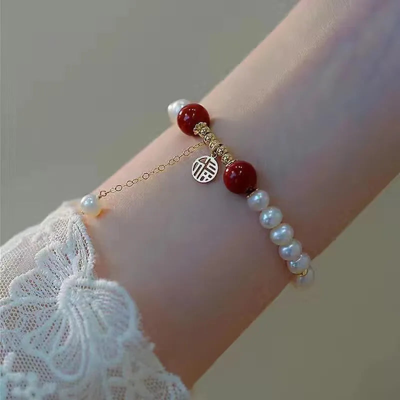 Chinese style bamboo leaf glass bracelet for women with manual craftsmanship.