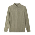 Men's casual wool blend zipper sweater in grass green with stand collar and twisted design