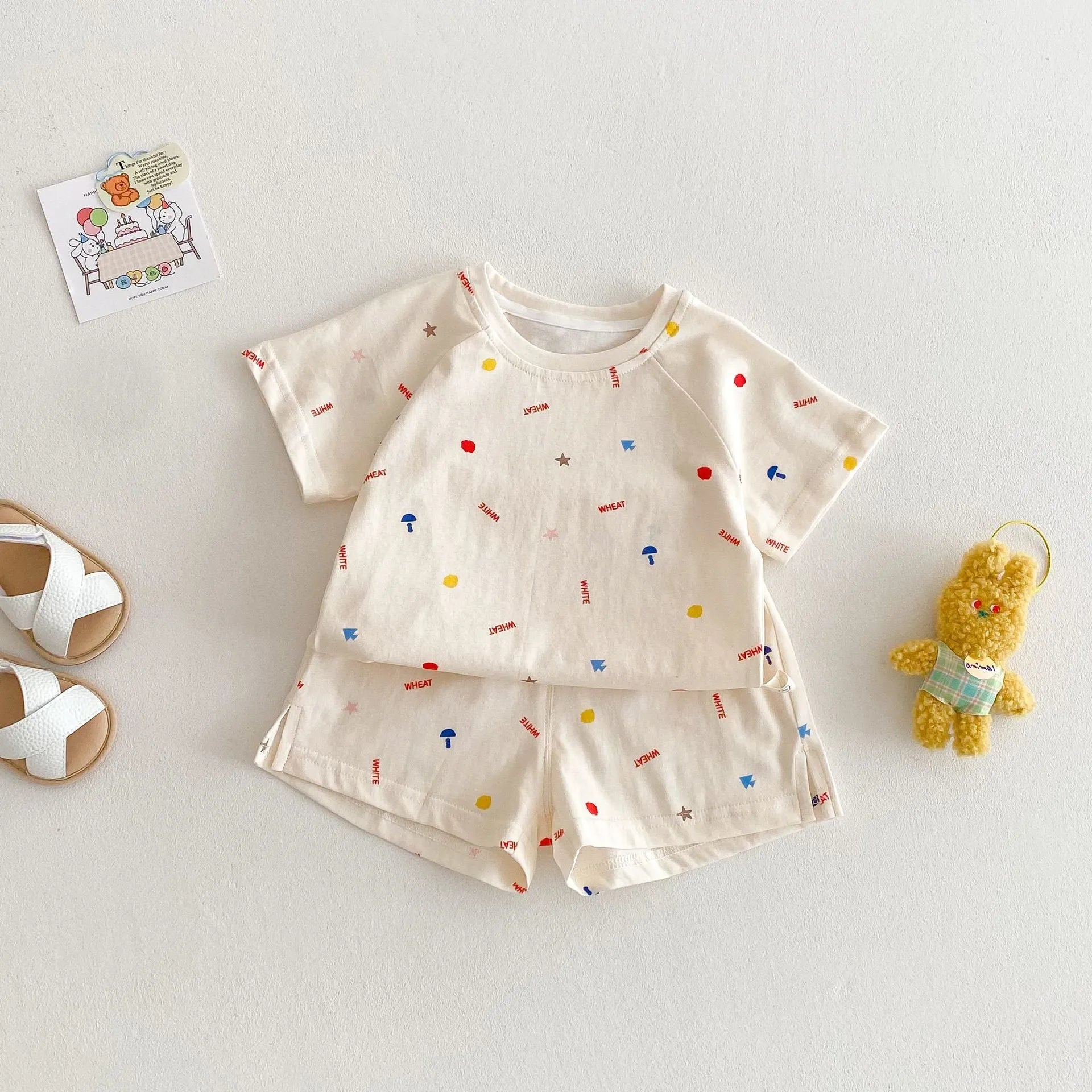 Baby summer cotton two-piece set with cartoon T-shirt and shorts in submarine print