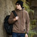 Men's hooded lamb wool jacket loose casual plus size brushed hoody in camel with wool liner and long sleeves