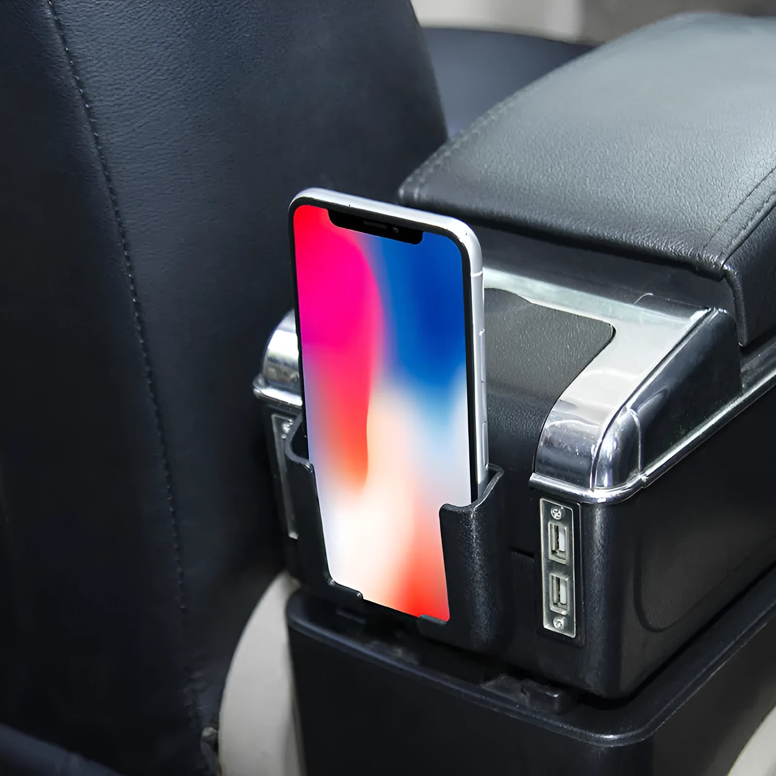 Car mobile phone holder stick type with 3M tape, adjustable width, soft PVC, 65x28x18mm, black DM-059