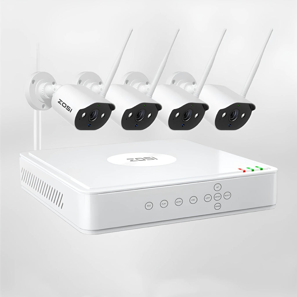 ZOSI 5MP HD POE security camera system with NVR unit and outdoor cameras