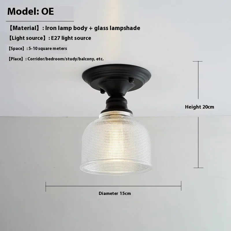 American retro single-head pendant lamp with glass cover for ceiling mounting.