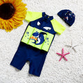 Child's one-piece buoyancy swimsuit in shark cartoon design for pool swimming
