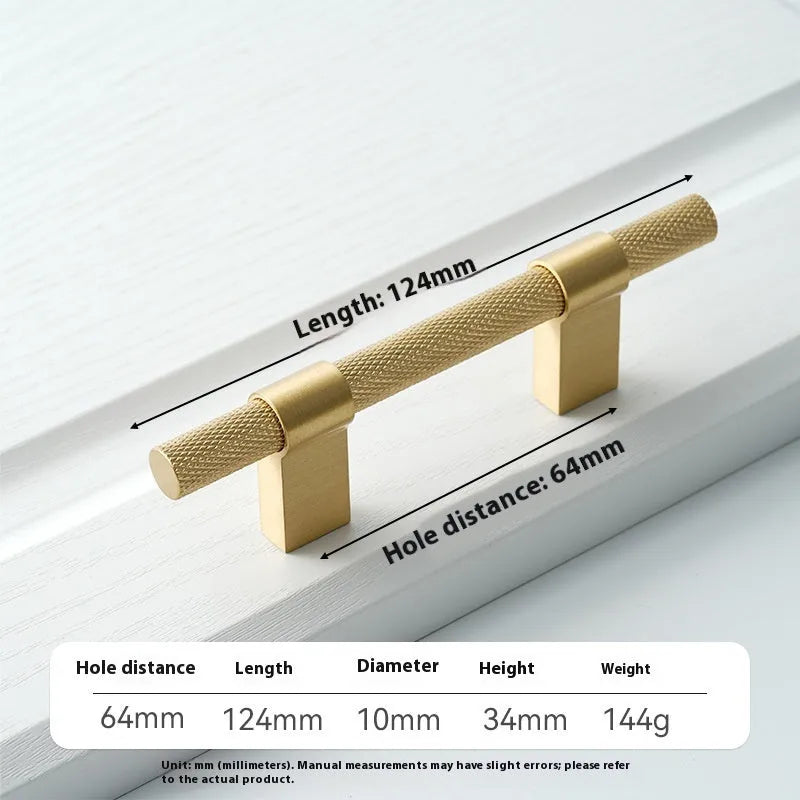 Brass knurled cabinet handle with polished sealed glaze finish in American style