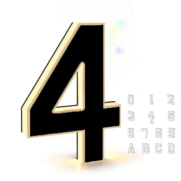 Waterproof LED luminous acrylic house number character in electroplated finish, small size, for outdoor DIY address display