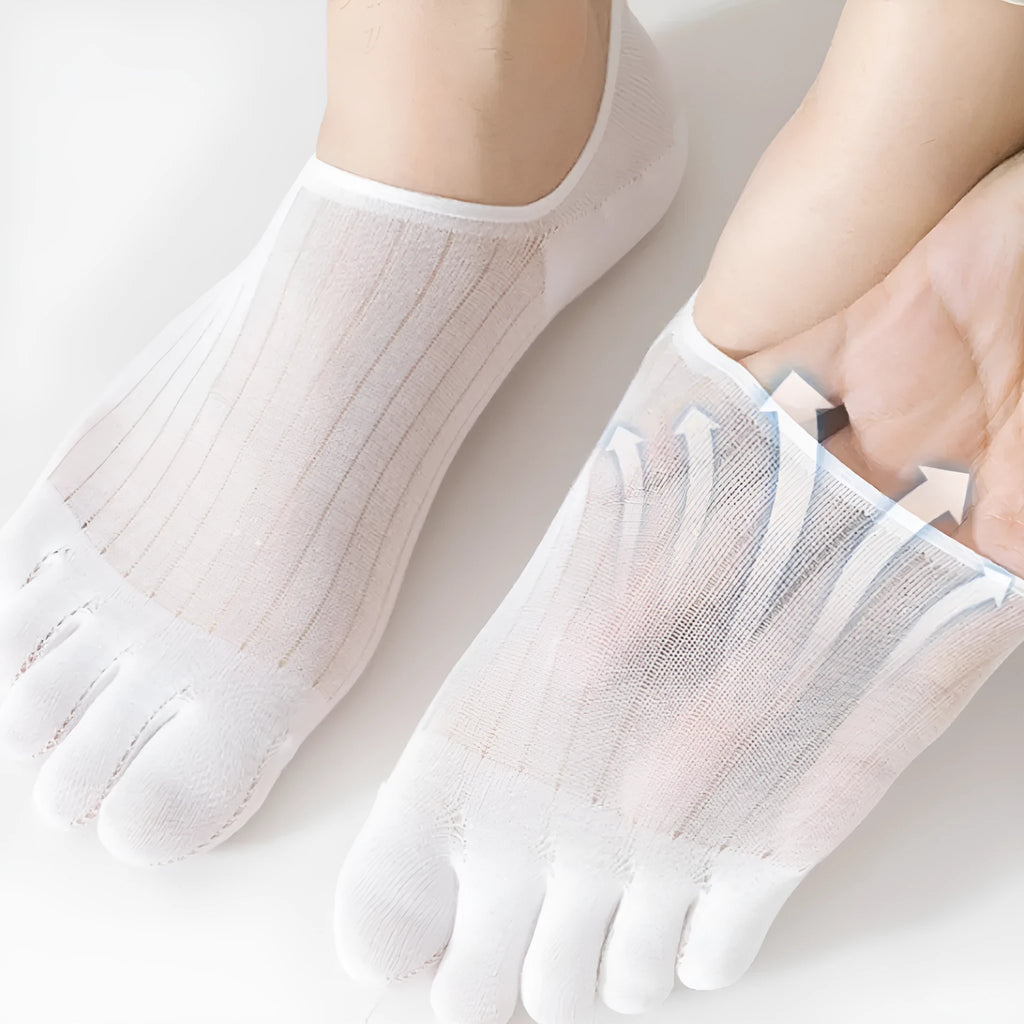 Modal cotton five-finger ultra-thin breathable boat socks in black, shown laid flat.