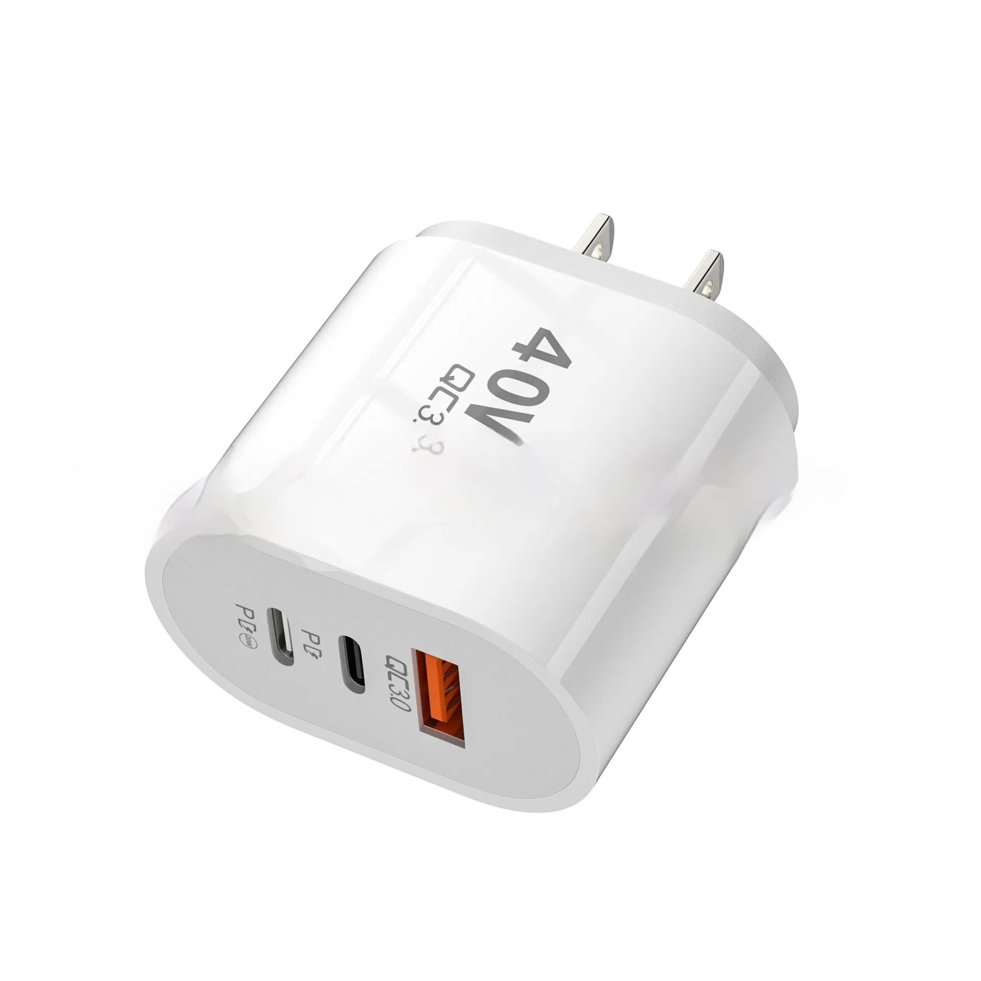 40W multi-port charger for Android mobile phone with EU and US plug options in black, white, and yellow