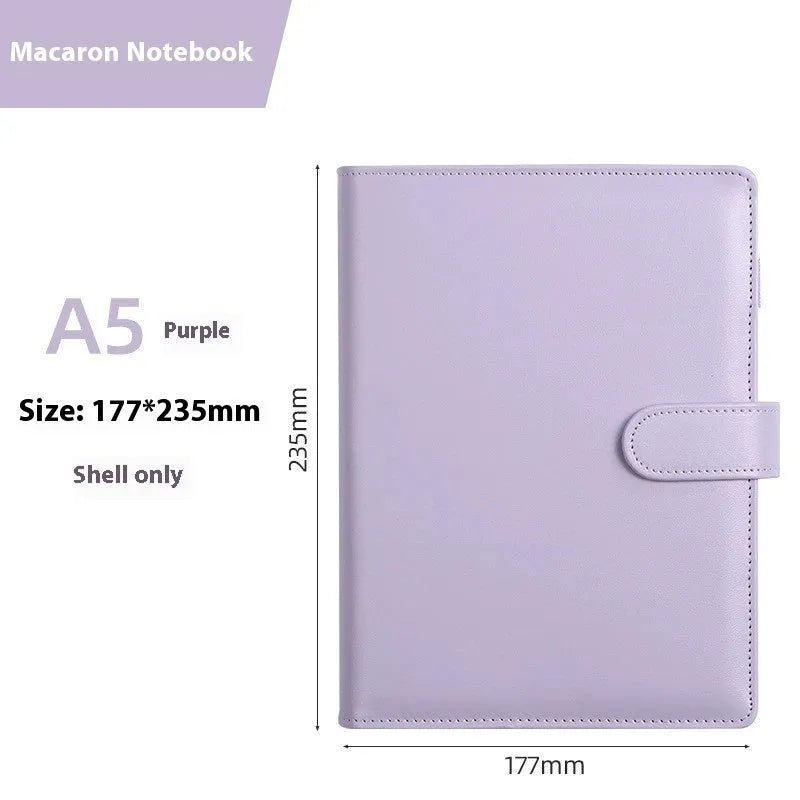 A5 PU leather loose-leaf binder notebook shell with zipper closure in a solid colour.