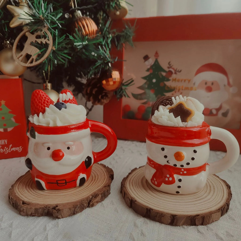 Santa Claus ceramic cup aromatherapy candle in soy wax, 10 x 7 x 10.5 cm, Christmas gift box, four festive styles