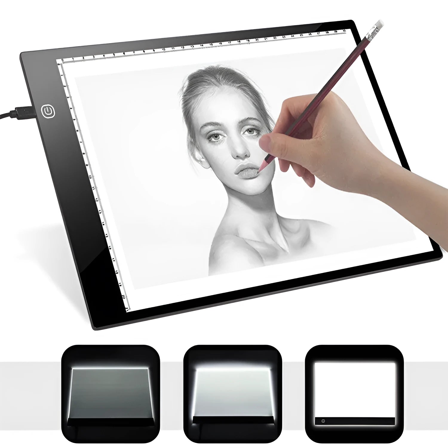 Three-speed dimming A4 LED cartoon transparent copy table drawing board with USB cable