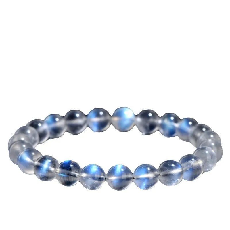 Natural cream body crystal bracelet with blue moonlight gemstone in simple unisex design