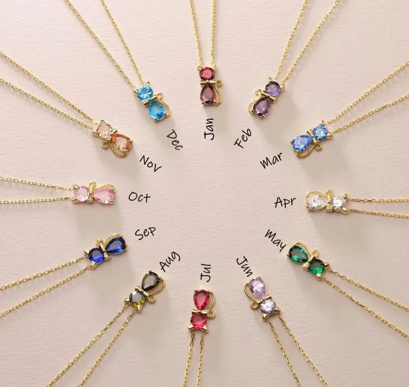 Adorable pet kitty gem pendant clavicle chain with inlaid zircon and water wave chain in sweet animal style