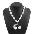 Gold and white K irregular cherry fruit pendant necklace with imitation pearls on alloy chain for women