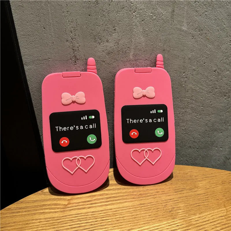 Fall-proof silicone clamshell phone case with love heart design for iPhone, rose red colour