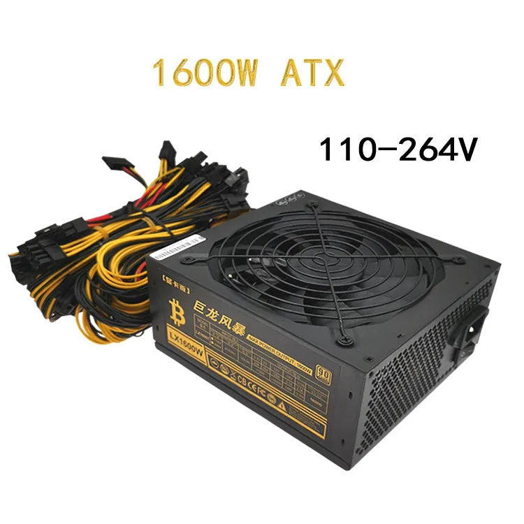 Black server power supply unit with multiple cable connectors for AMD CPU systems