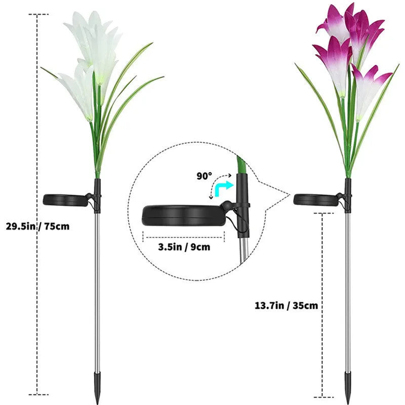 Solar lily flower light 70cm with silk cloth, ABS and 304 stainless steel, IP66 waterproof, purple or red.