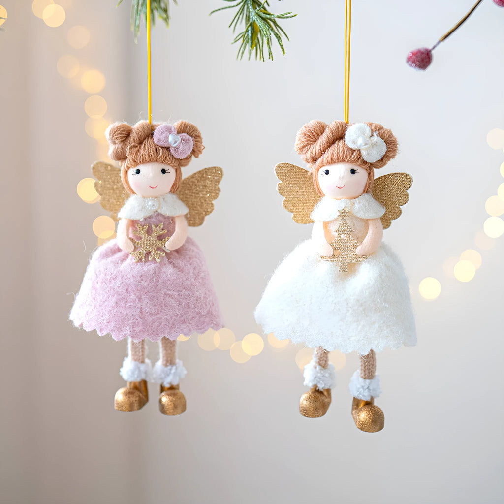 Pink and white cloth angel wings plush Christmas pendant decoration with modern design