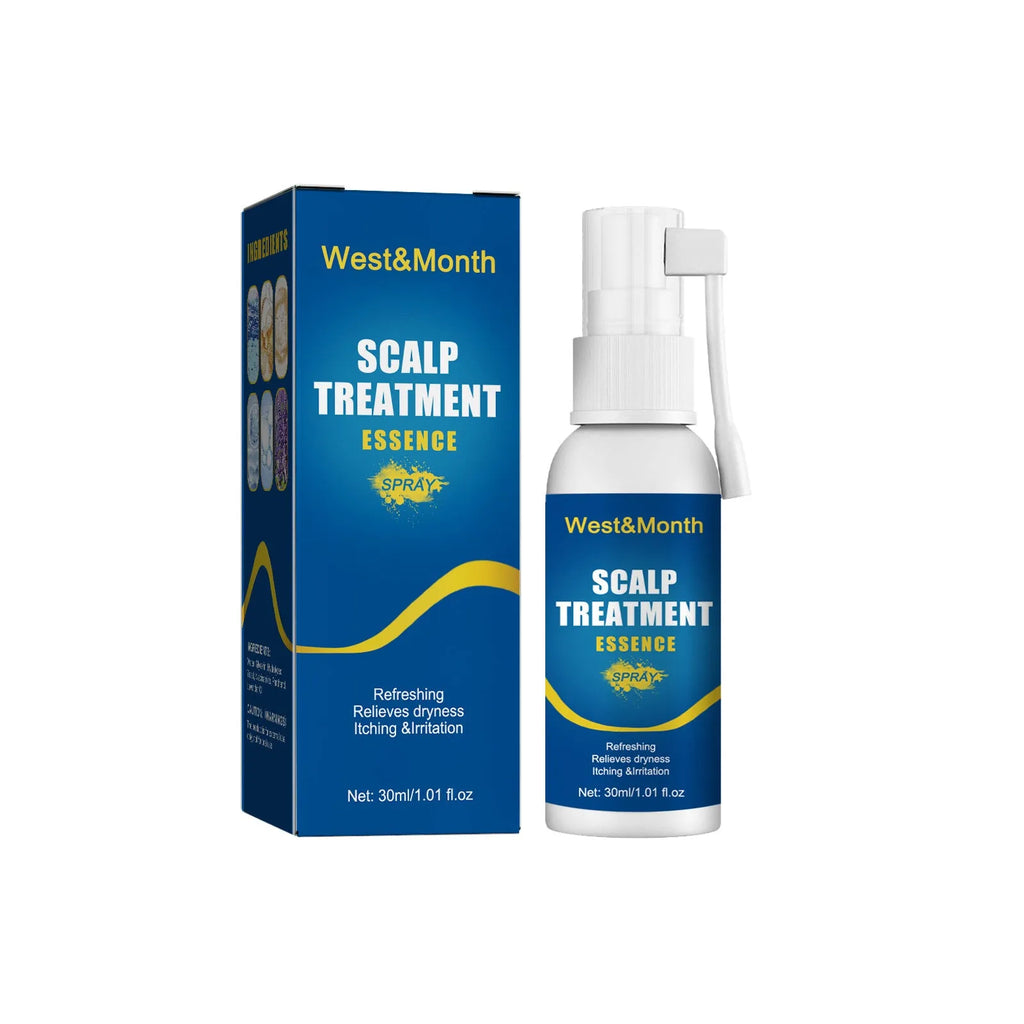 30ml Hair Root Care Spray in a bottle with a spray nozzle, designed for scalp itch relief and follicle nourishment.