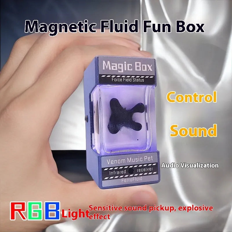 Magnetic fluid music visualization pickup rhythm light with wooden shell and neodymium magnet, 95x60x63mm, black magnetic fluid with LED lights